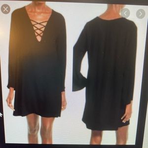 Black long sleeve cross cross front dress